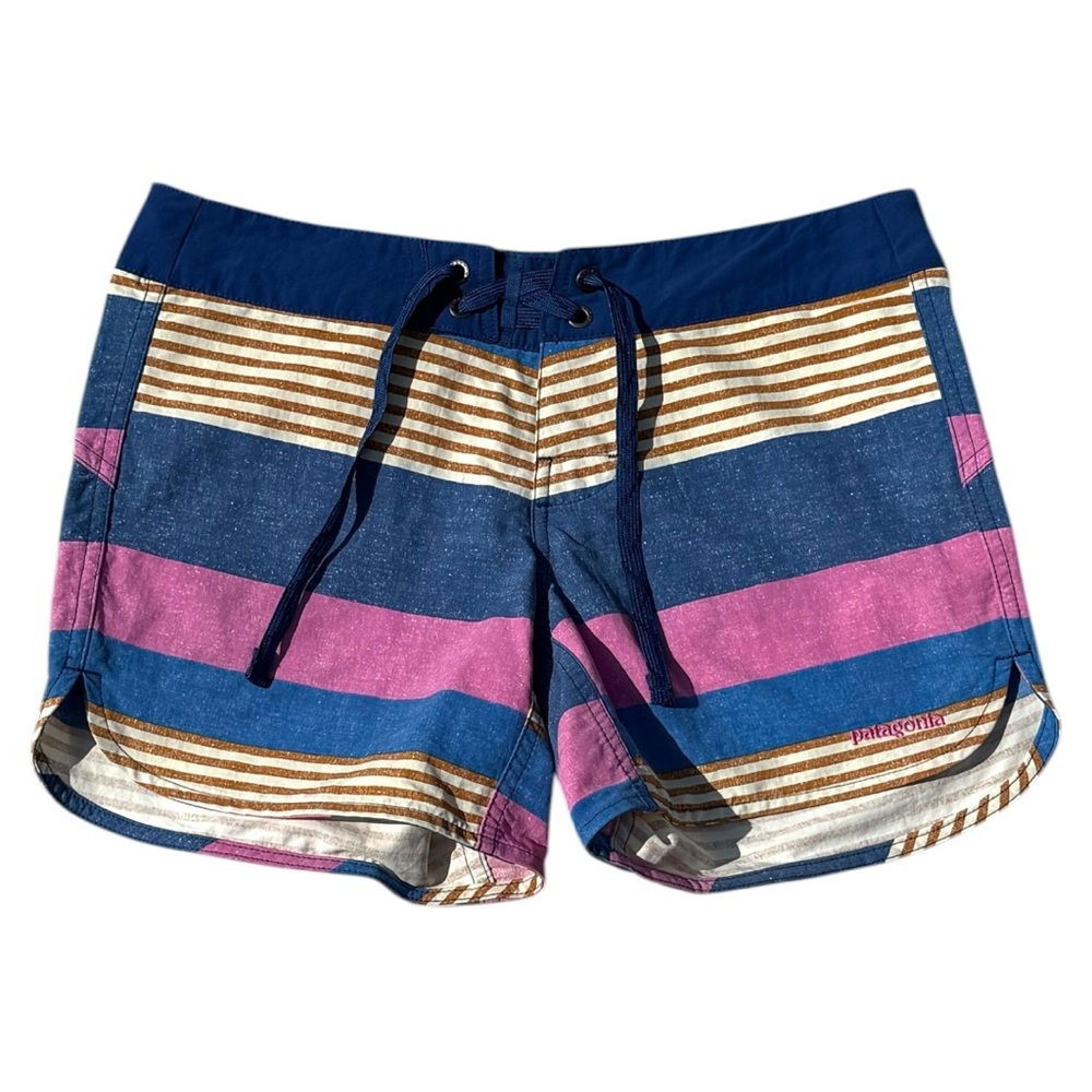 Patagonia Women’s Board Shorts Size 0 Striped Blue Pink Surf Swim Beach